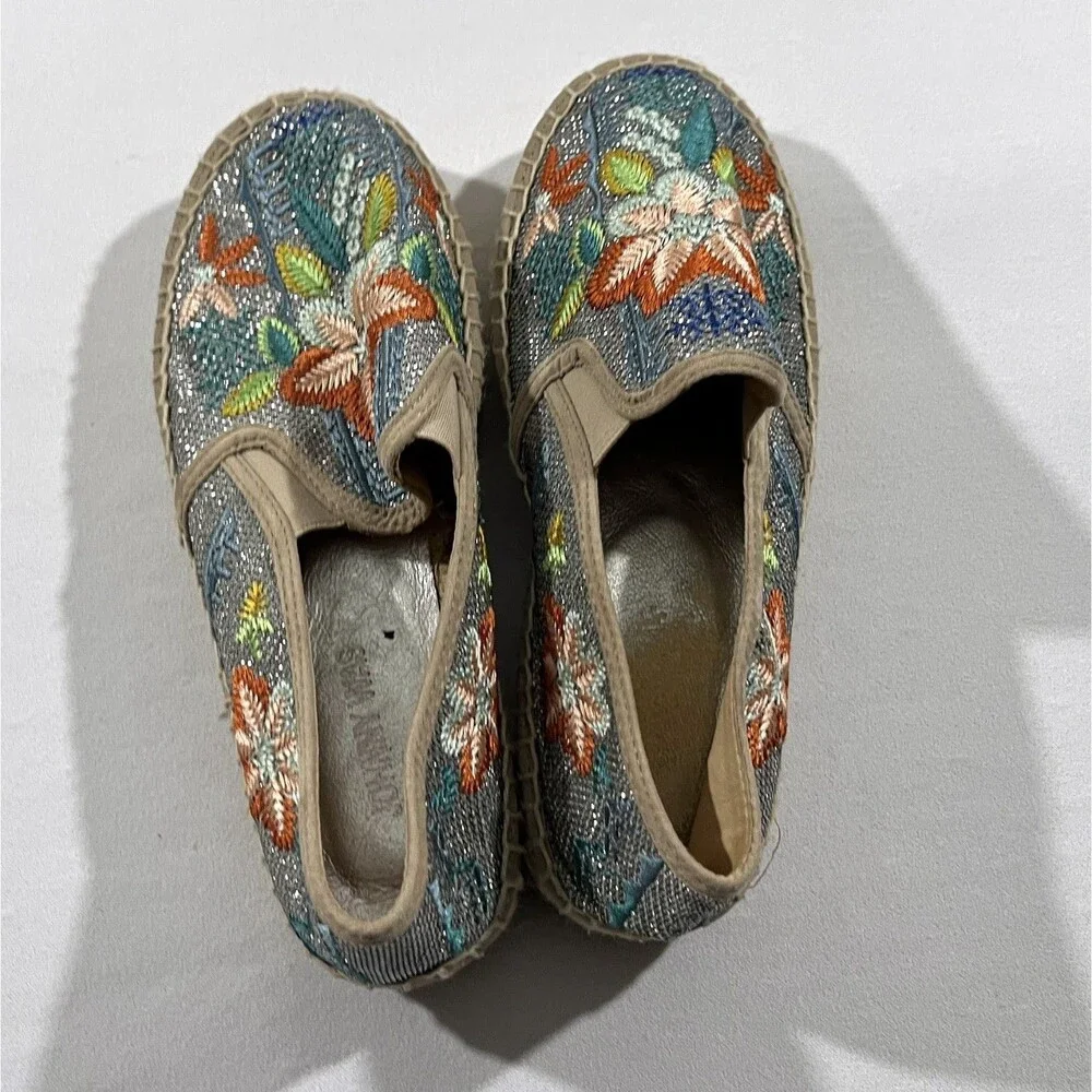 Johnny Was Metallic Floral Embroidered Elysia Espadrilles Platform Shoes Sz 38